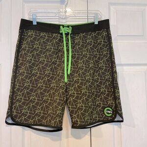 🌹 CHIVE Brown and Green Board Shorts - Size 32